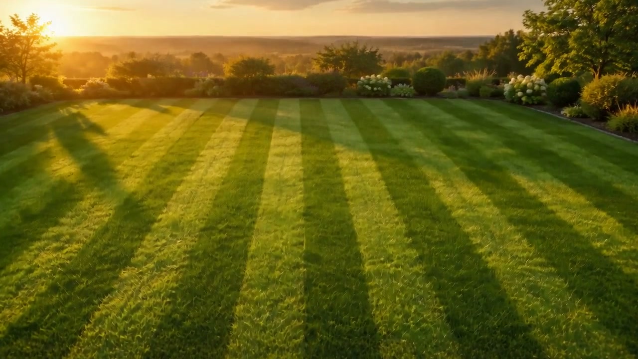 Wide striped lawn at golden hour