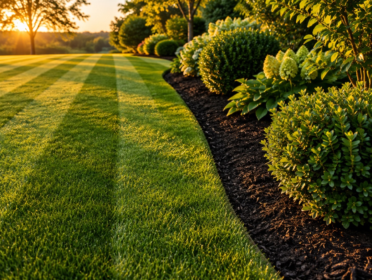 Clean mowed edge along a garden bed