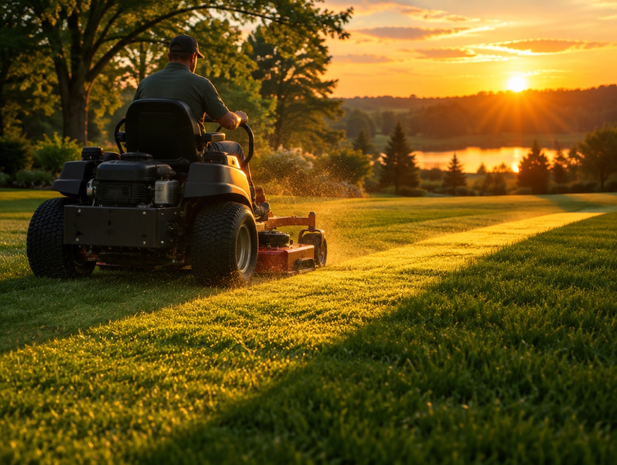 The same crew mowing clean stripes